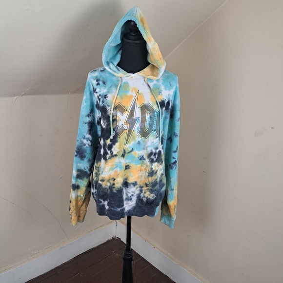 AC/DC Tie Dye Hoodie AC⚡️DC LOGO Pullover Front Pocket Size M - Picture 1 of 11
